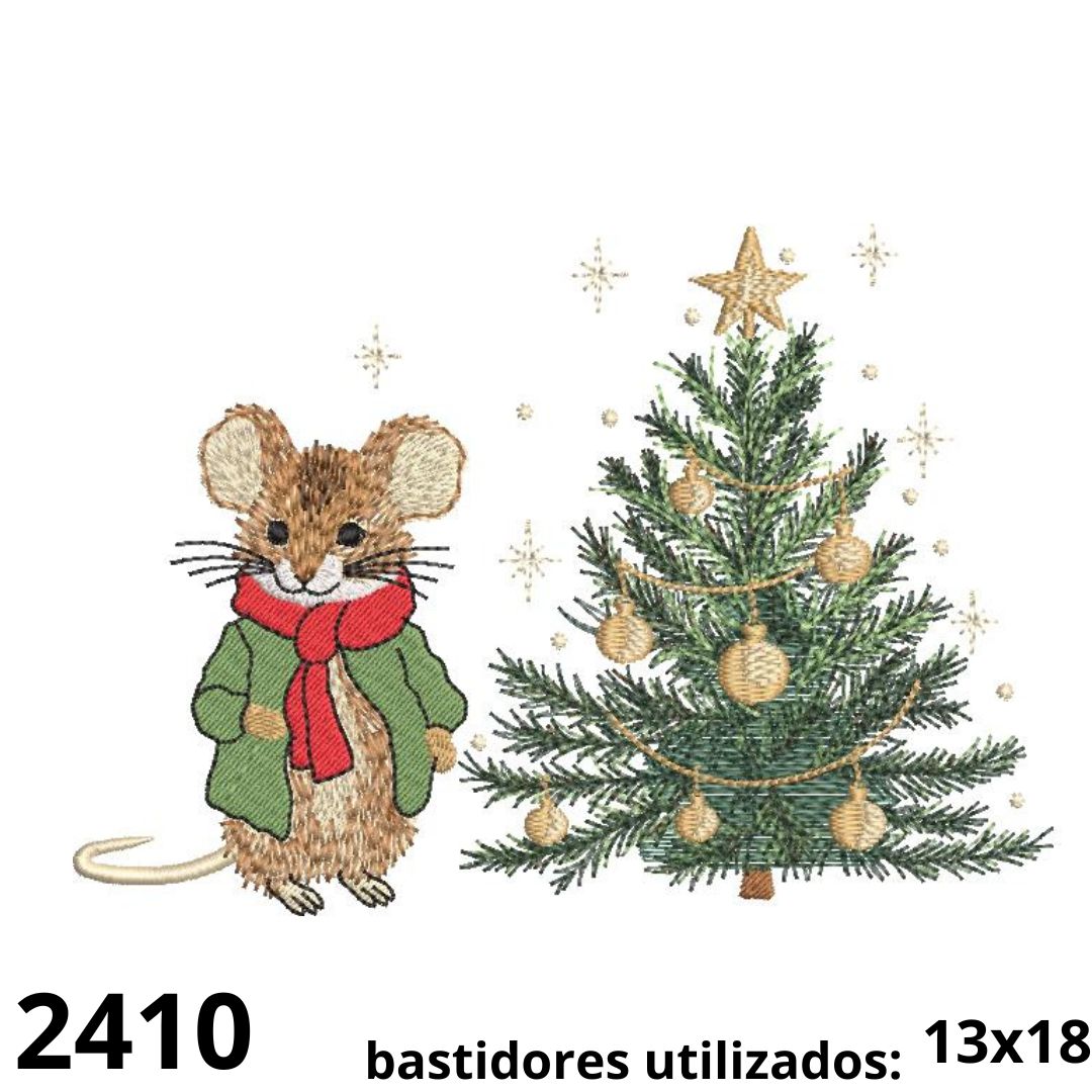 rato e arvore Matriz de bordado ratinho e arvore natalina - Imagem 1