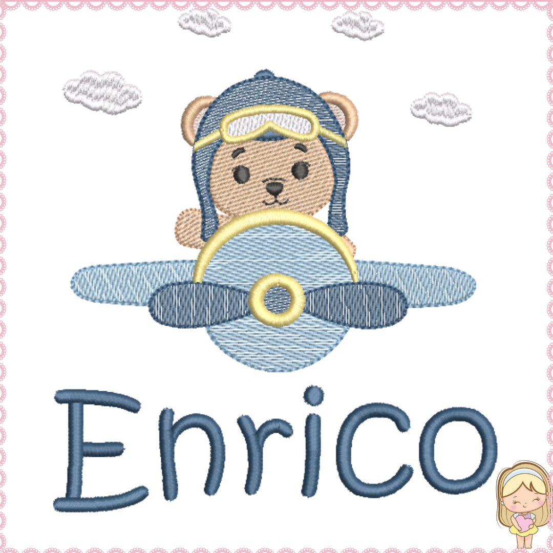 2026 loja bazar (12) Matriz de Bordado Ursinho Aviador Nome Sob-Encomenda - Image 1