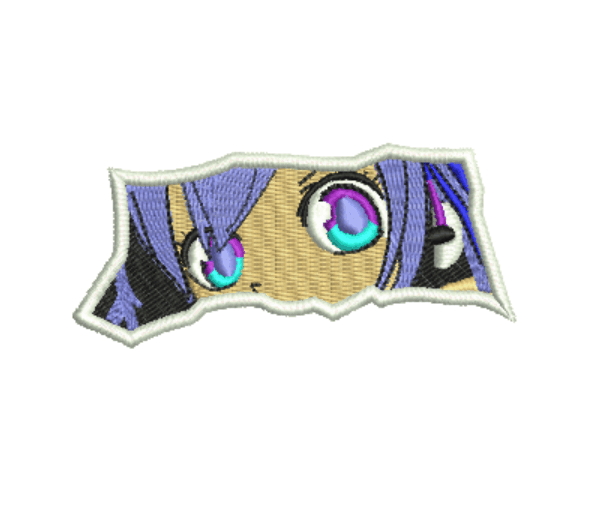 Patch bidimensional do bordado do anime, cabelo azul, olhos grandes