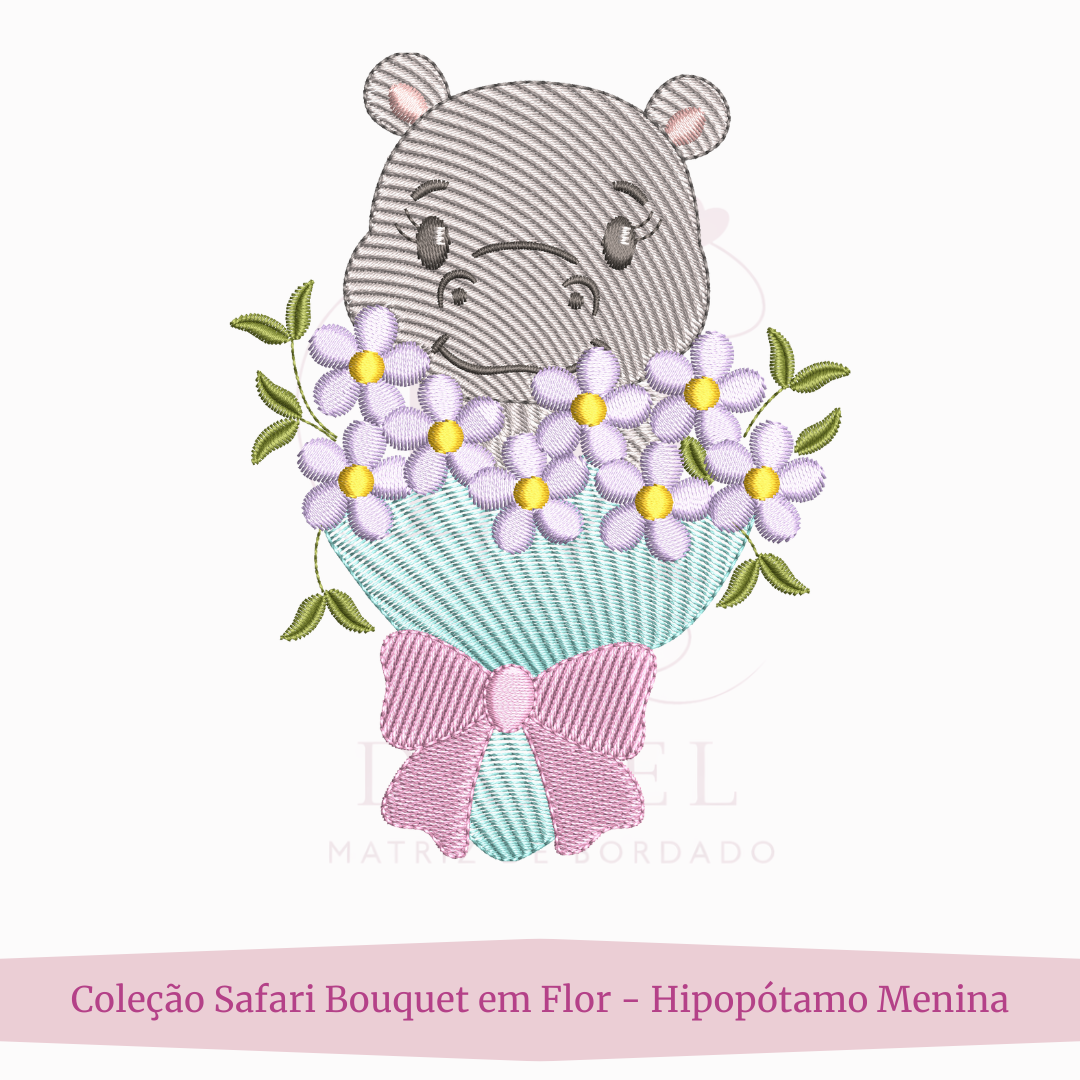 Cópia de Cópia de coleçao safari bouquet hipo Matriz de Bordado Safári Bouquet Hipopótamo Menina (Pontos Leves) - Imagem 1
