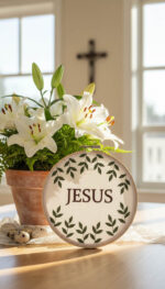 Matriz de Bordado Para Quadro Bastidor Jesus Floral - Image 2