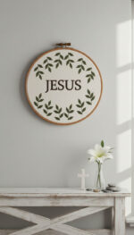 Matriz de Bordado Para Quadro Bastidor Jesus Floral - Image 3