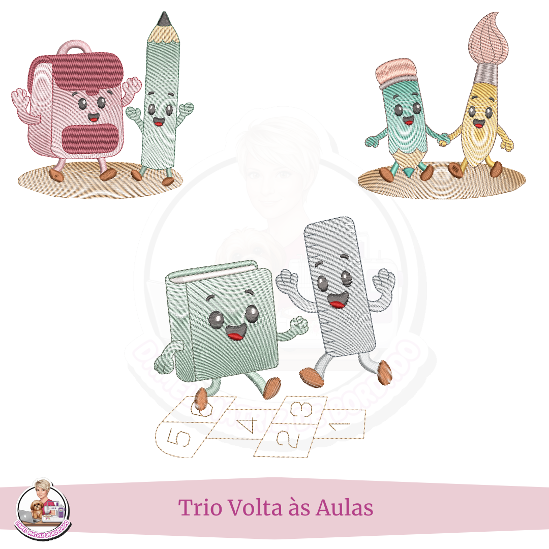 trio volta a escola Trio para Matrizes de Bordado Volta às Aulas - Imagem 1