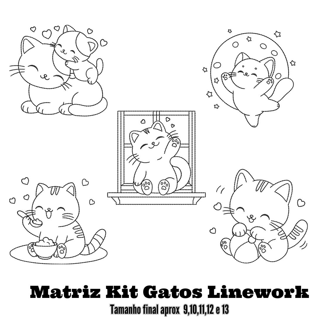 Cópia de Cópia de Cópia de Cópia de Cópia de Cópia de Cópia de Cópia de Lanc Mae Rainha (6) Matriz Kit Gatos Linework (10x10) e ( 13x18) - Imagem 1
