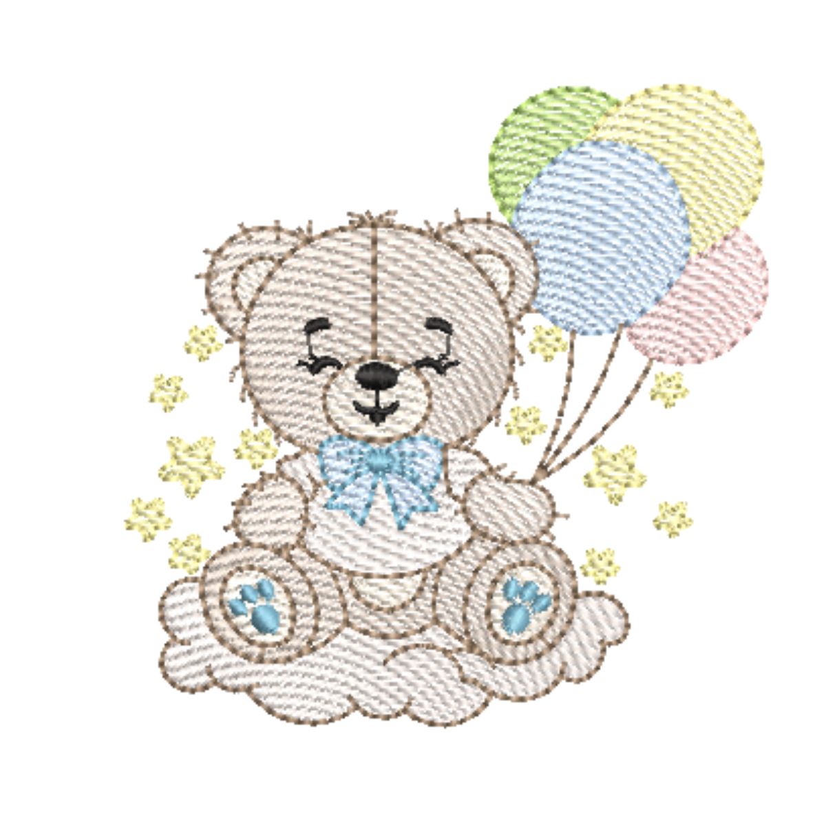 DIVIDIDO EM 4 PARTES (1) Matriz de Bordado Ursinho e Nuvem em (rippled) Cód 01397 - Imagem 1