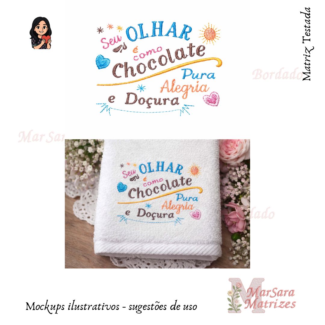 Frase seu Olhar - Matriz Testada - sugestão de uso Matriz de Bordado - Frases "Feliz Páscoa" e "Seu Olhar" - Imagem 1