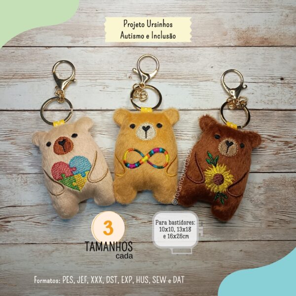 Matrizes Chaveiro Ursinho Autismo e Inclusão Trio