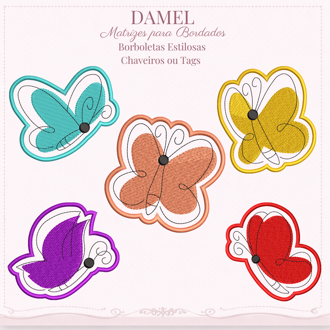 BORBOLETAS ESTILOSAS Borboletas Estilosas | Chaveiros e Tags em Bordado - Imagem 1