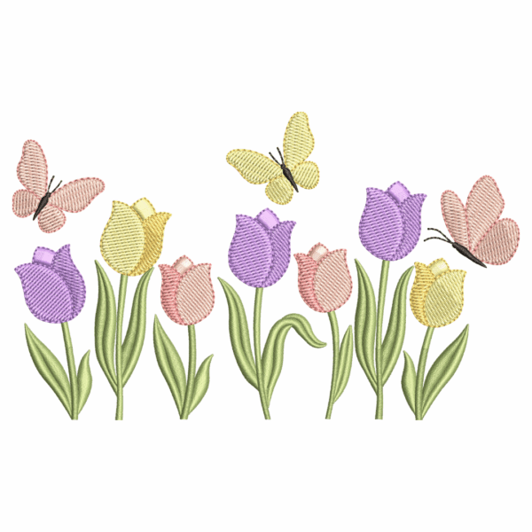 Matriz de bordado - Tulipas com borboletas