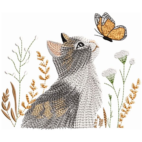 Matriz de bordado - Gato com borboleta