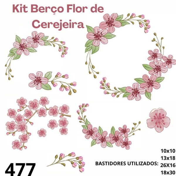 Matriz de bordado kit berço flor de cerejeiras