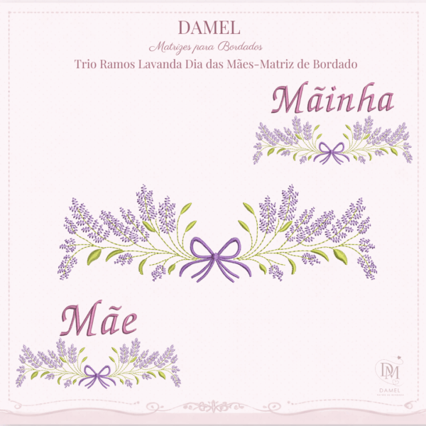 Trio Ramos Lavanda Dia das Mães - Matriz de Bordado