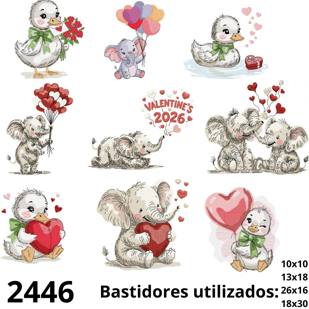 2446 Matrizes de bordado kit dia dos namorados bichinhos românticos 03 - Imagem 1