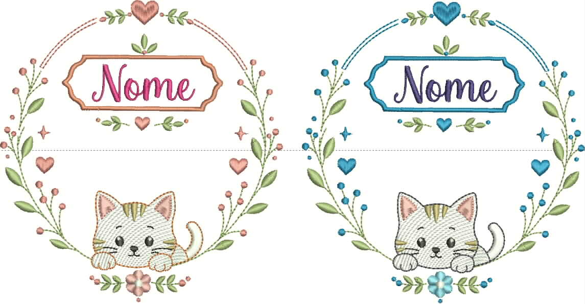dupla gatinho Matriz de Bordado Moldura Delicada Gatinhos - Image 1