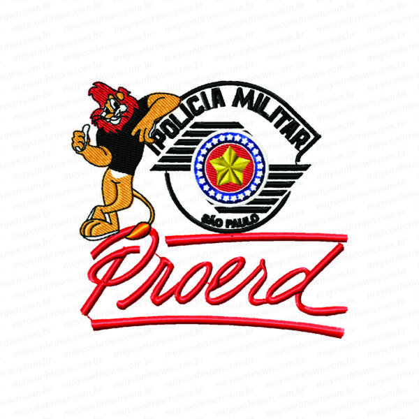 Matriz de bordado do PROERD da Polícia Militar de São Paulo com logo oficial em alta definição para máquinas de bordar eletrônicas.