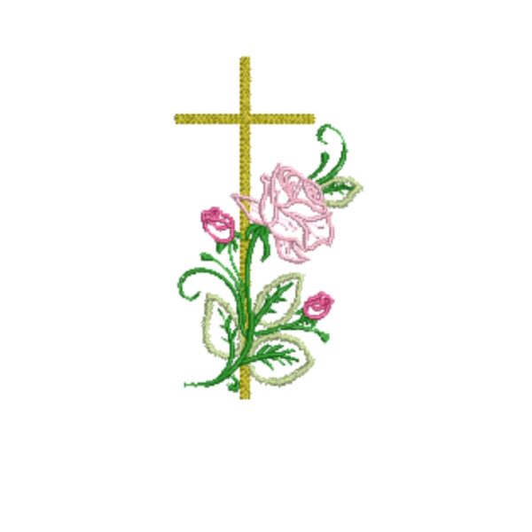 Matriz De Bordado Cruz Com Rosa Cód 01488