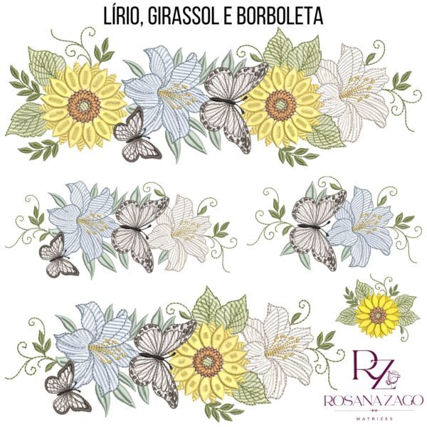 LÍRIO, GIRASSOL e BORBOLETA