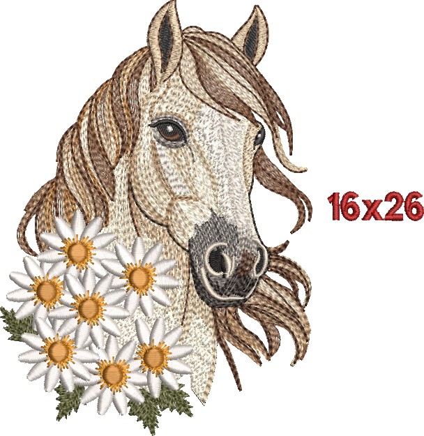 cavalo-flores-16x26 Cavalo com Flores (Realista) - Imagem 1