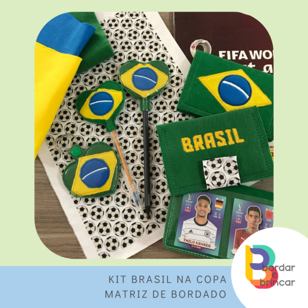 Matriz de bordado Brasil Copa do Mundo porta figurinhas chaveiro ponteira lápis