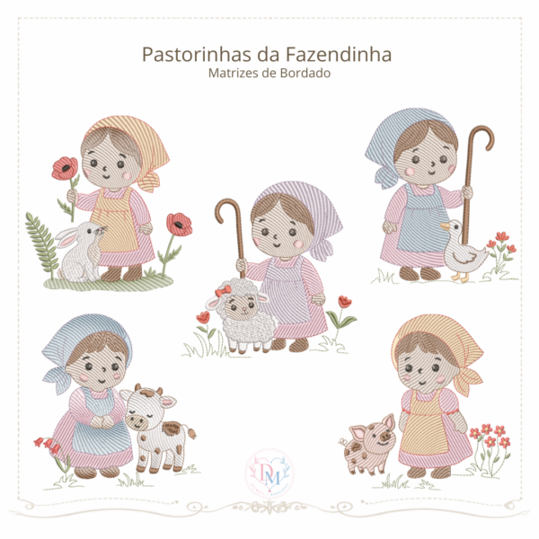 Matrizes de Bordado Pastorinhas da Fazendinha (Pontos Leves)