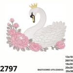 Matriz de bordado Cisne e rosas estilizadas 02