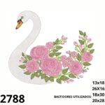 Matriz de bordado Cisne e rosas estilizadas