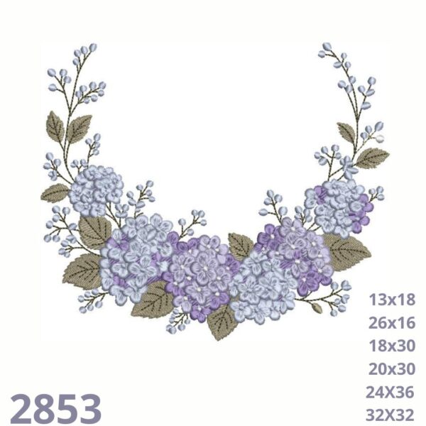 Matriz de bordado guirlanda de flores Hortênsias